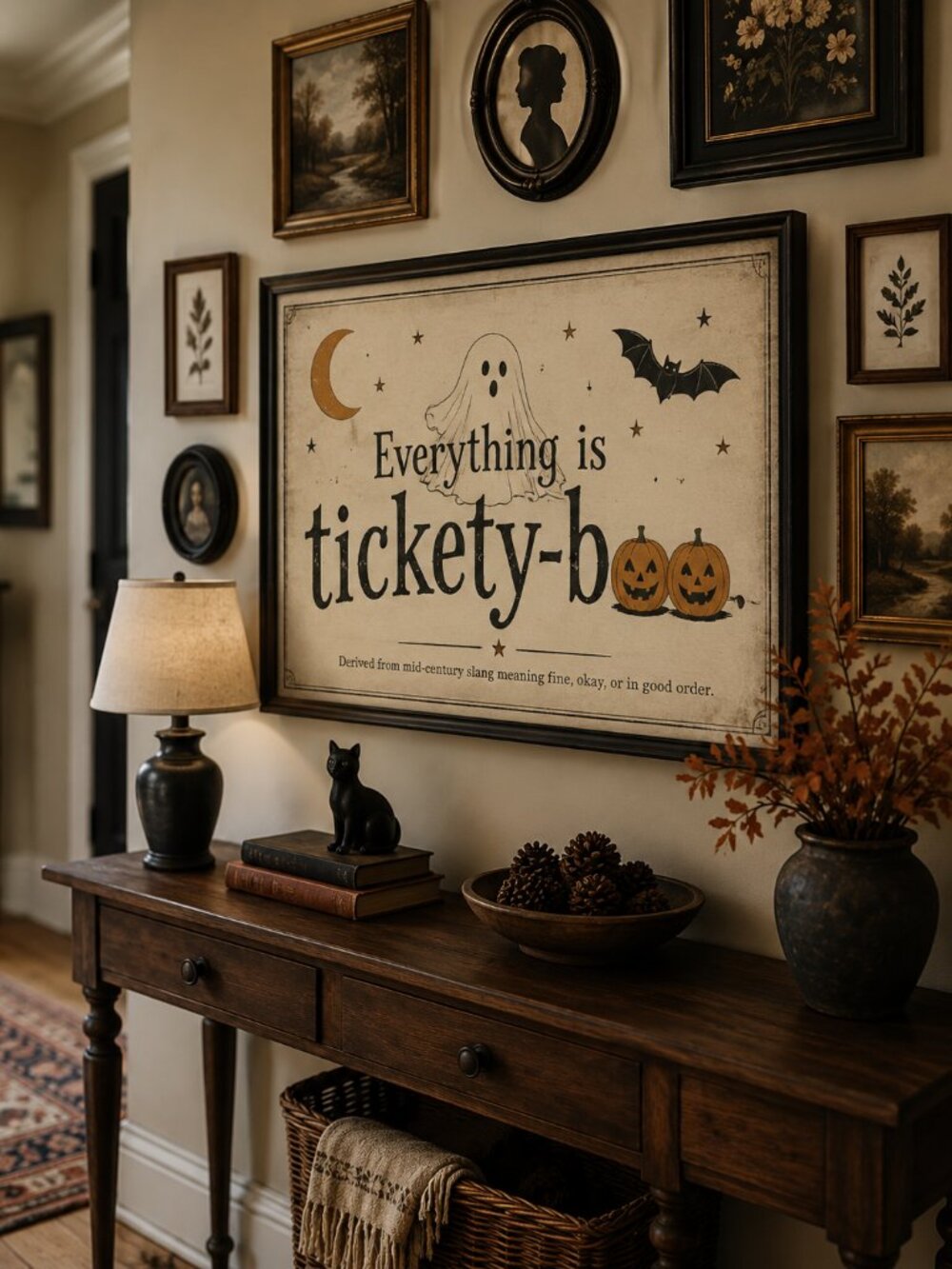 Tickety Boo Halloween Print | Vintage Ghost Pumpkin Wall Art | Retro Autumn